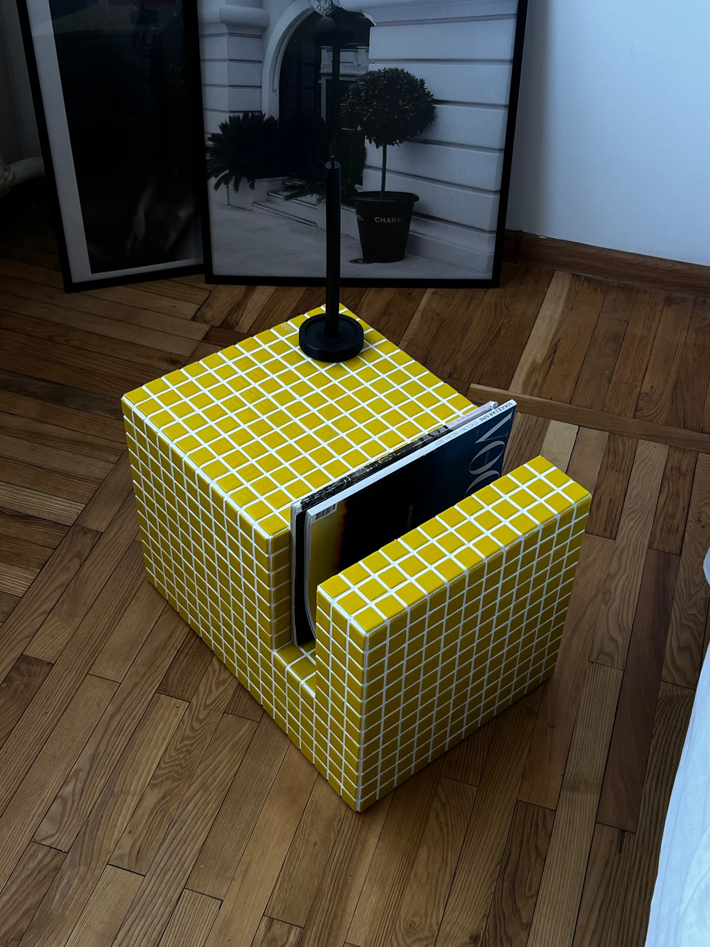 Tiled side table. Cube Shelf Smaller