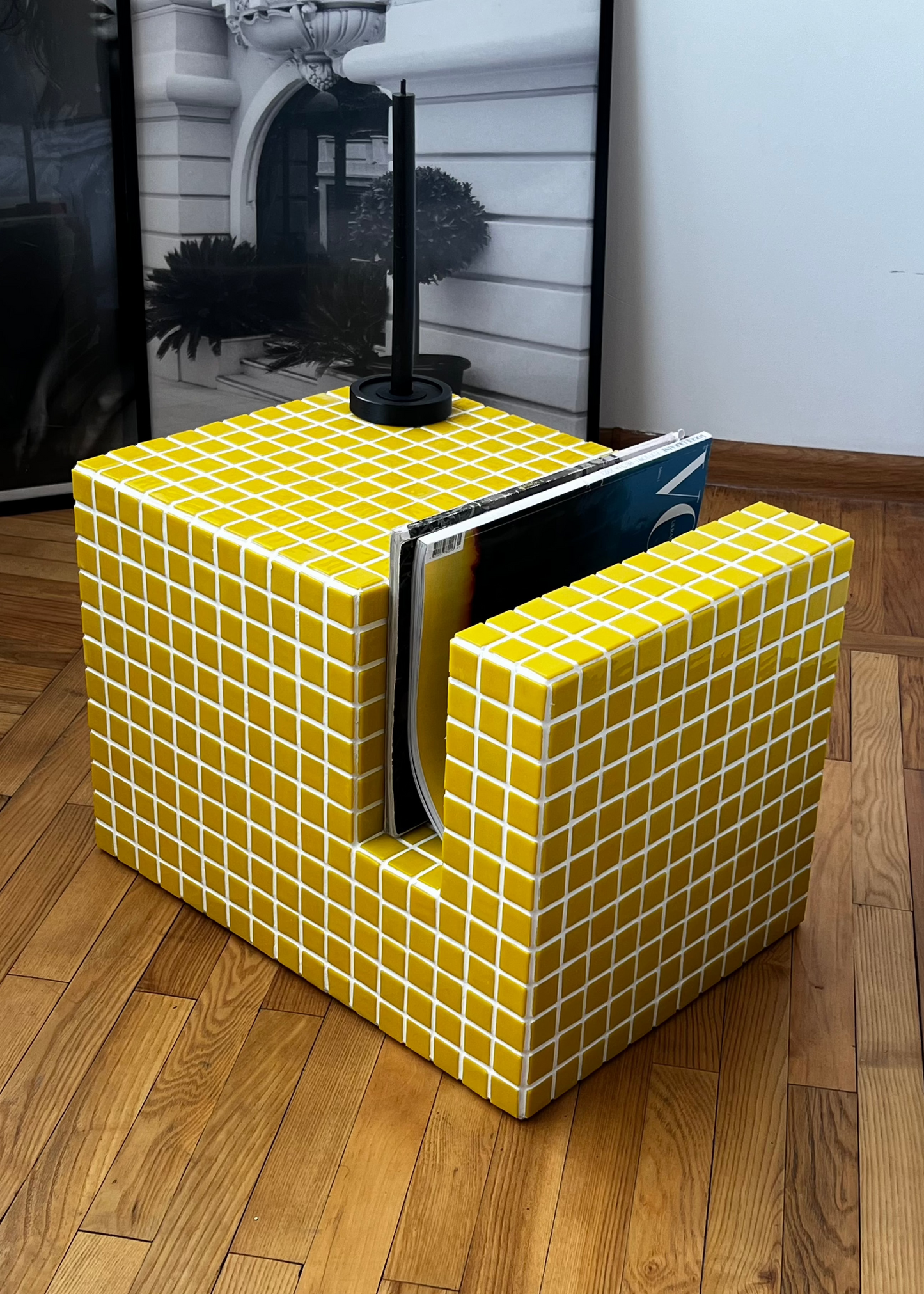 Tiled side table. Cube Shelf Smaller