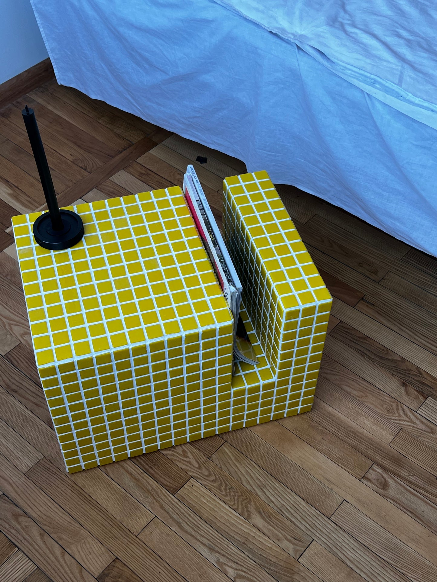 Tiled side table. Cube Shelf Smaller