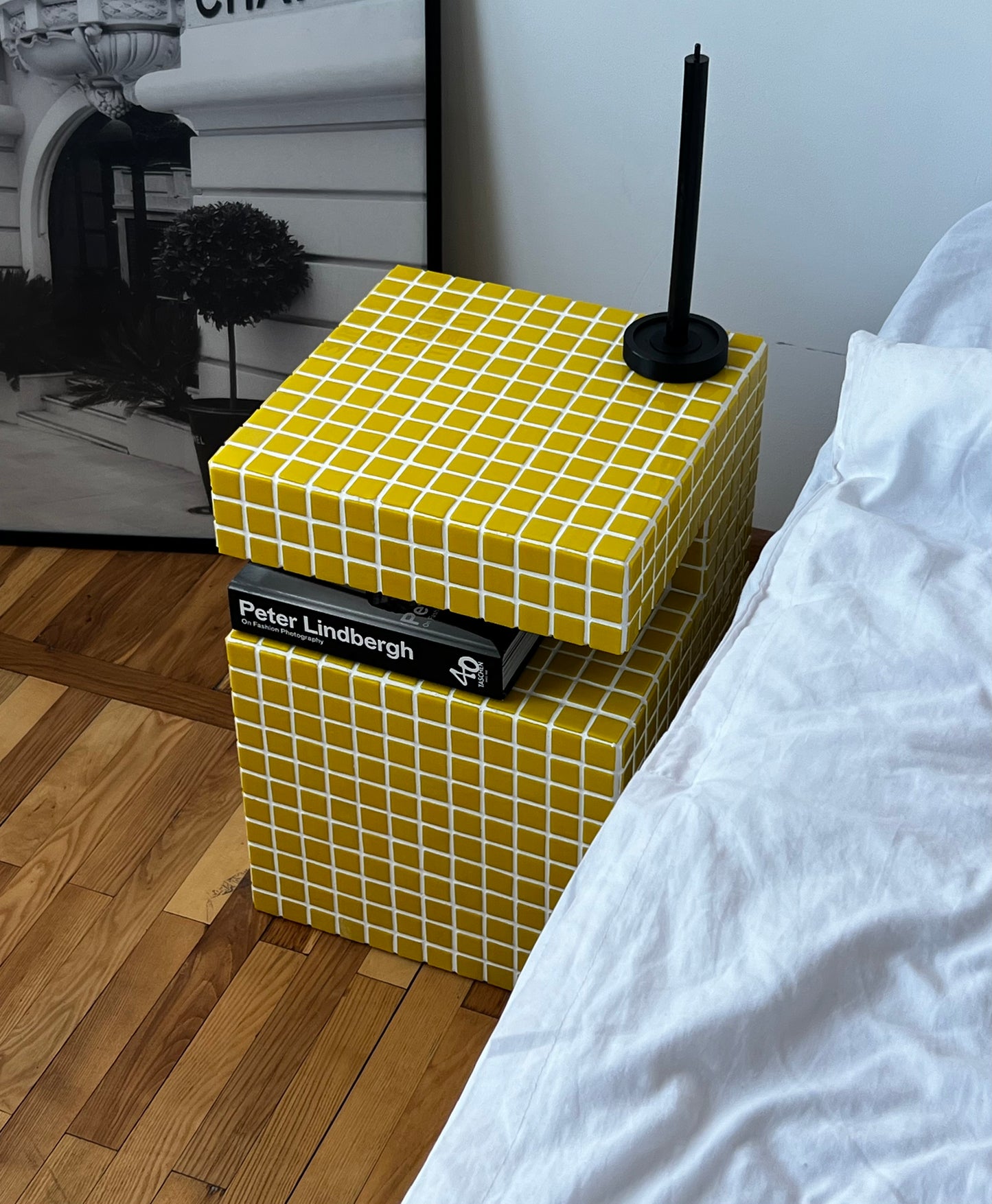 Tiled side table. Cube Shelf Smaller